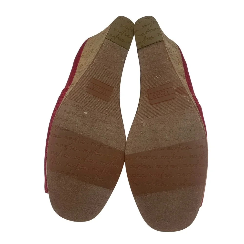 TOMS Classic Canvas Red Open Toe Espadille Cork Wedge Women's 9